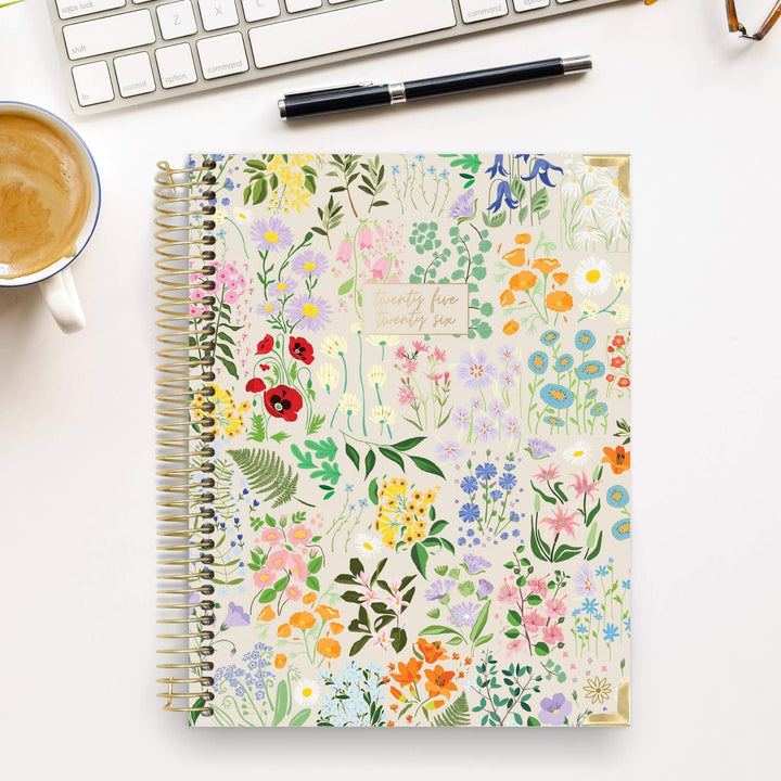 2025-26 Hard Cover Planner, 8.5" x 11", Garden Party, Beige