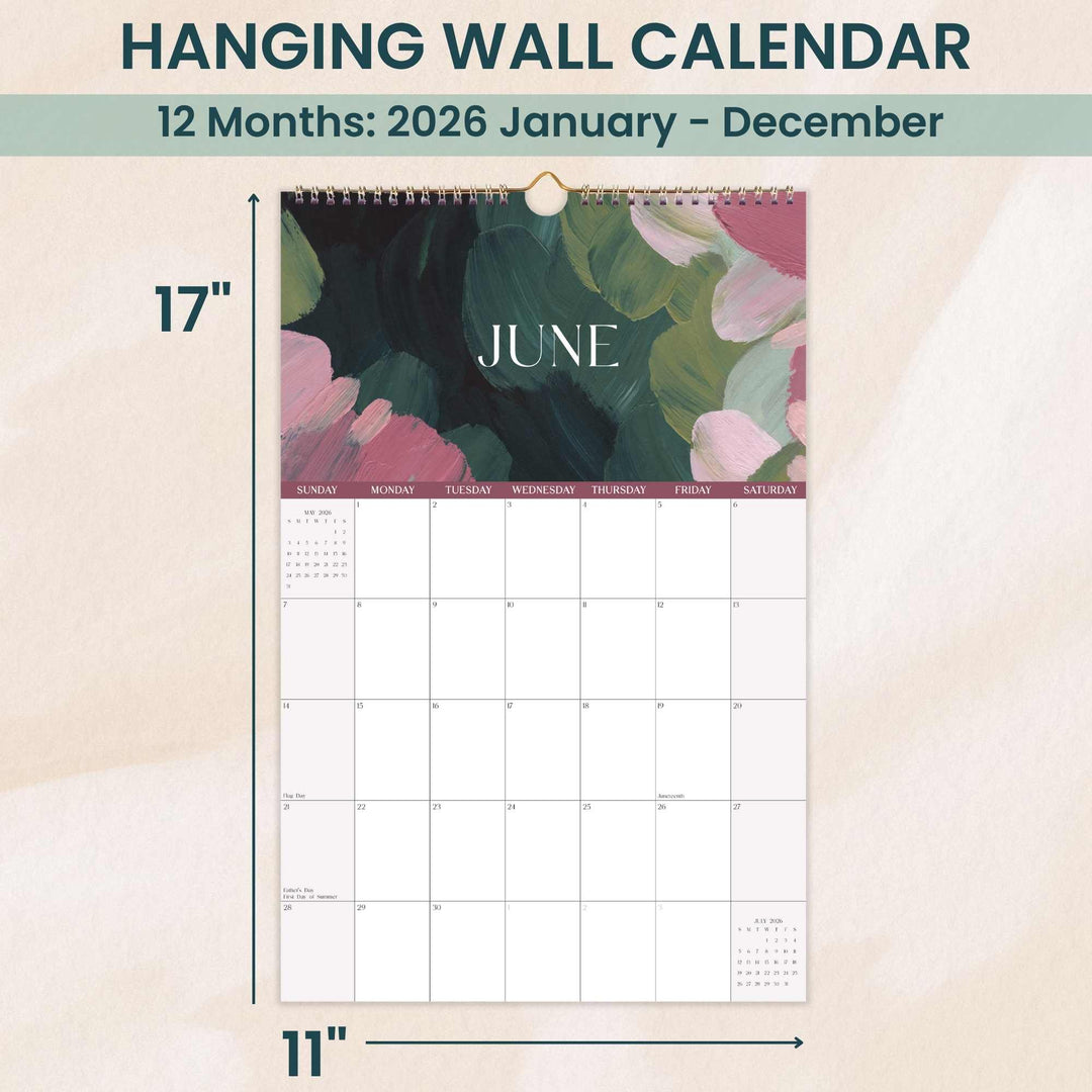 2026 Hanging Calendar, 11" x 17", Paint Strokes
