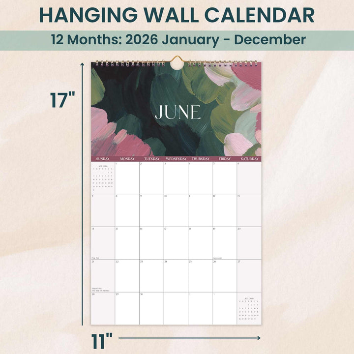 2026 Hanging Calendar, 11" x 17", Paint Strokes