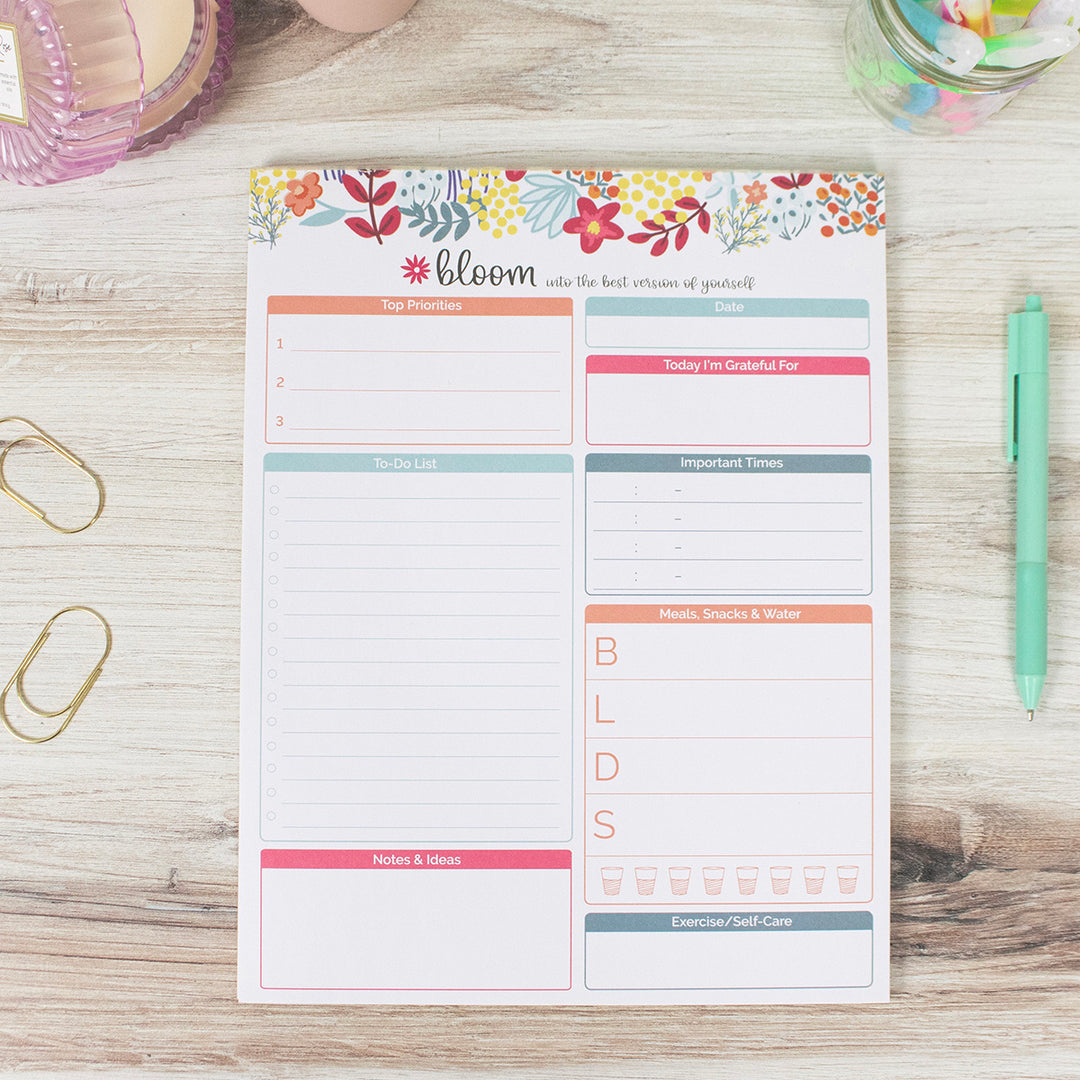 Planning Pad, 8.5" x 11", Daily Planning System, Floral Dots