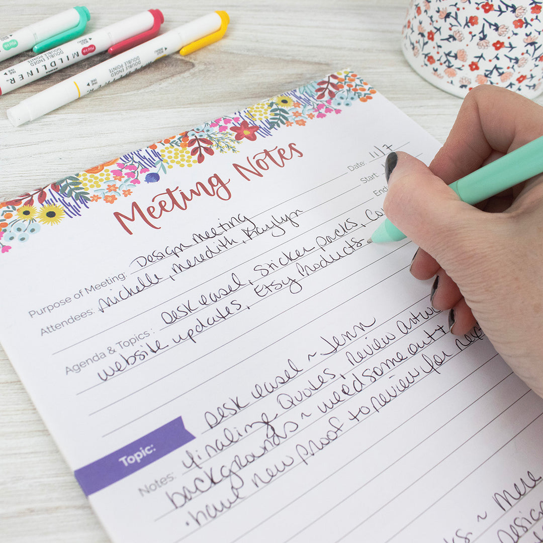 Planning Pad, 8.5" x 11", Double Sided Meeting Notes, Floral Dots