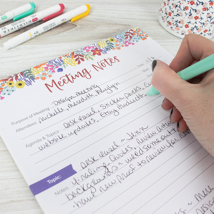 Planning Pad, 8.5" x 11", Double Sided Meeting Notes, Floral Dots