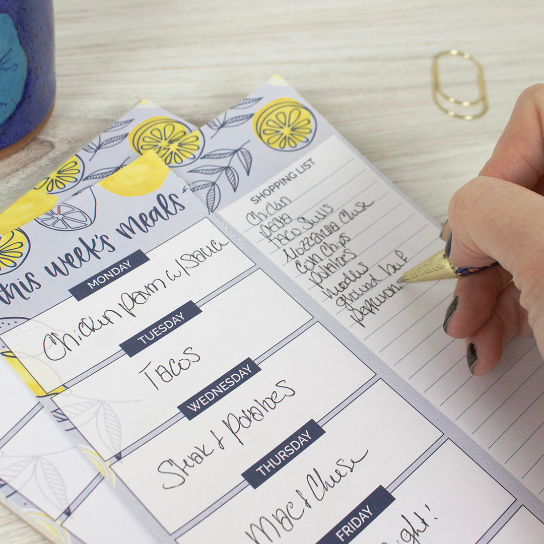 Planning Pad, 6" x 9", Meal Planning Pad with Magnets, Blue Lemons