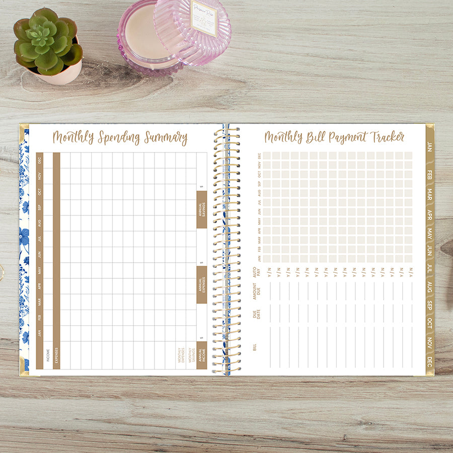2026 Hard Cover Planner, 8.5" x 11", Blue & White Floral