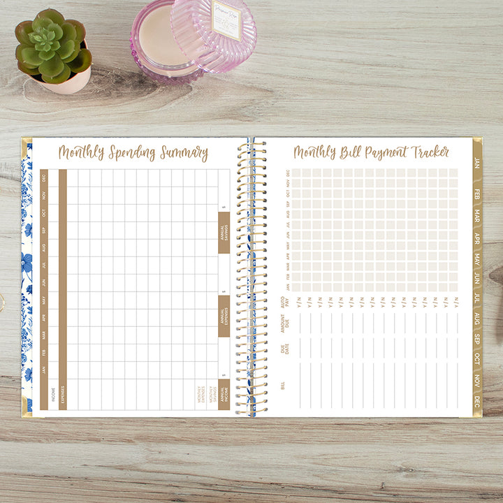 2026 Hard Cover Planner, 8.5" x 11", Blue & White Floral