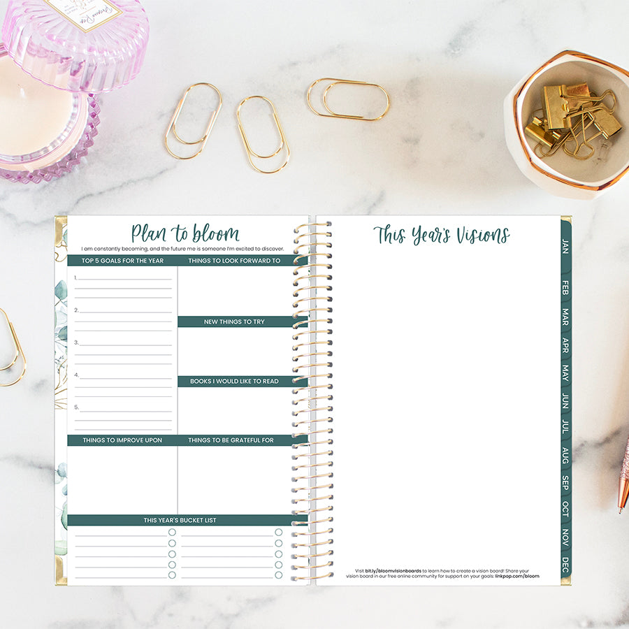 2026 Hard Cover Planner, 5.5" x 8.25", Eucalyptus, White