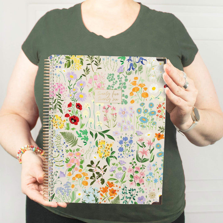 2025-26 Hard Cover Planner, 8.5" x 11", Garden Party, Beige