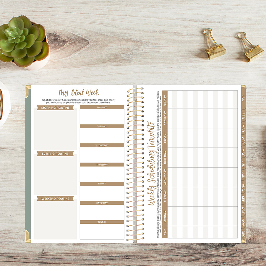 2026 Hard Cover Planner, 5.5" x 8.25", Linen, Green