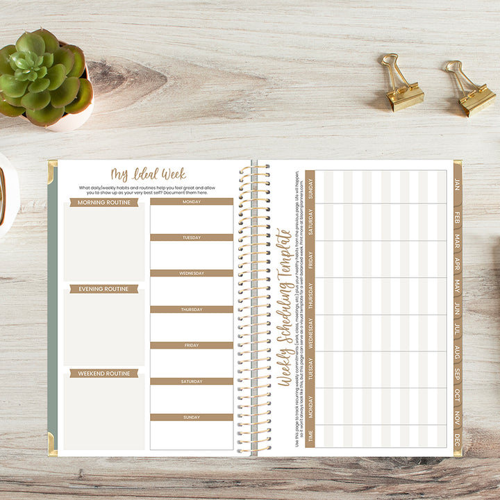 2026 Hard Cover Planner, 5.5" x 8.25", Linen, Green