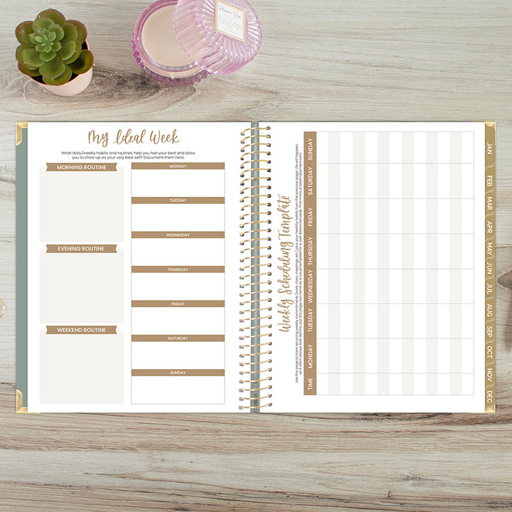 2026 Hard Cover Planner, 8.5" x 11", Linen, Green