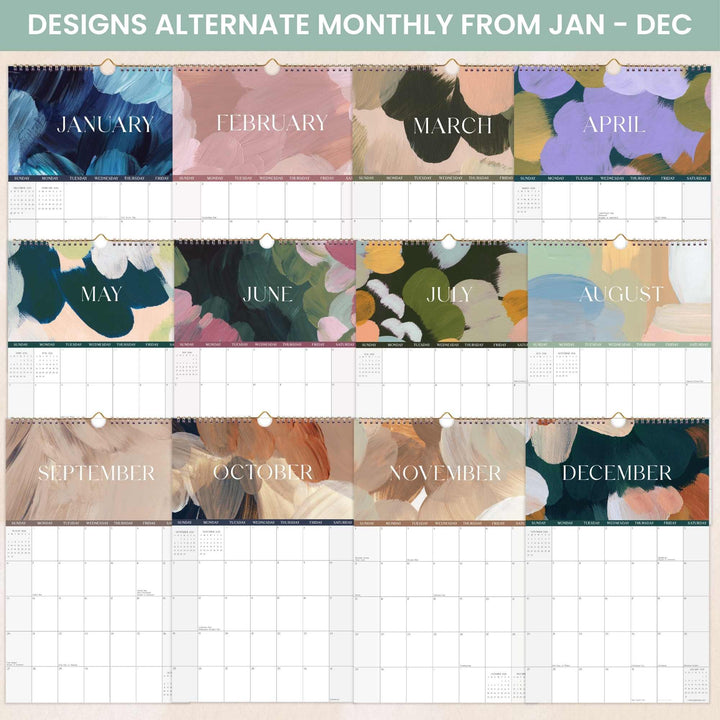 2026 Hanging Calendar, 11" x 17", Paint Strokes