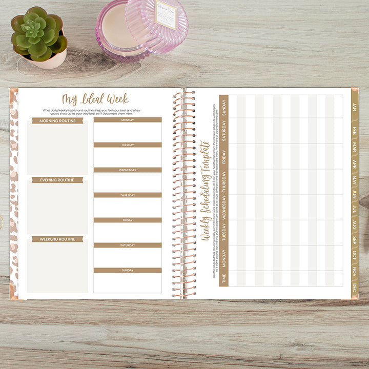 2026 Hard Cover Planner, 8.5" x 11", Tan Leopard