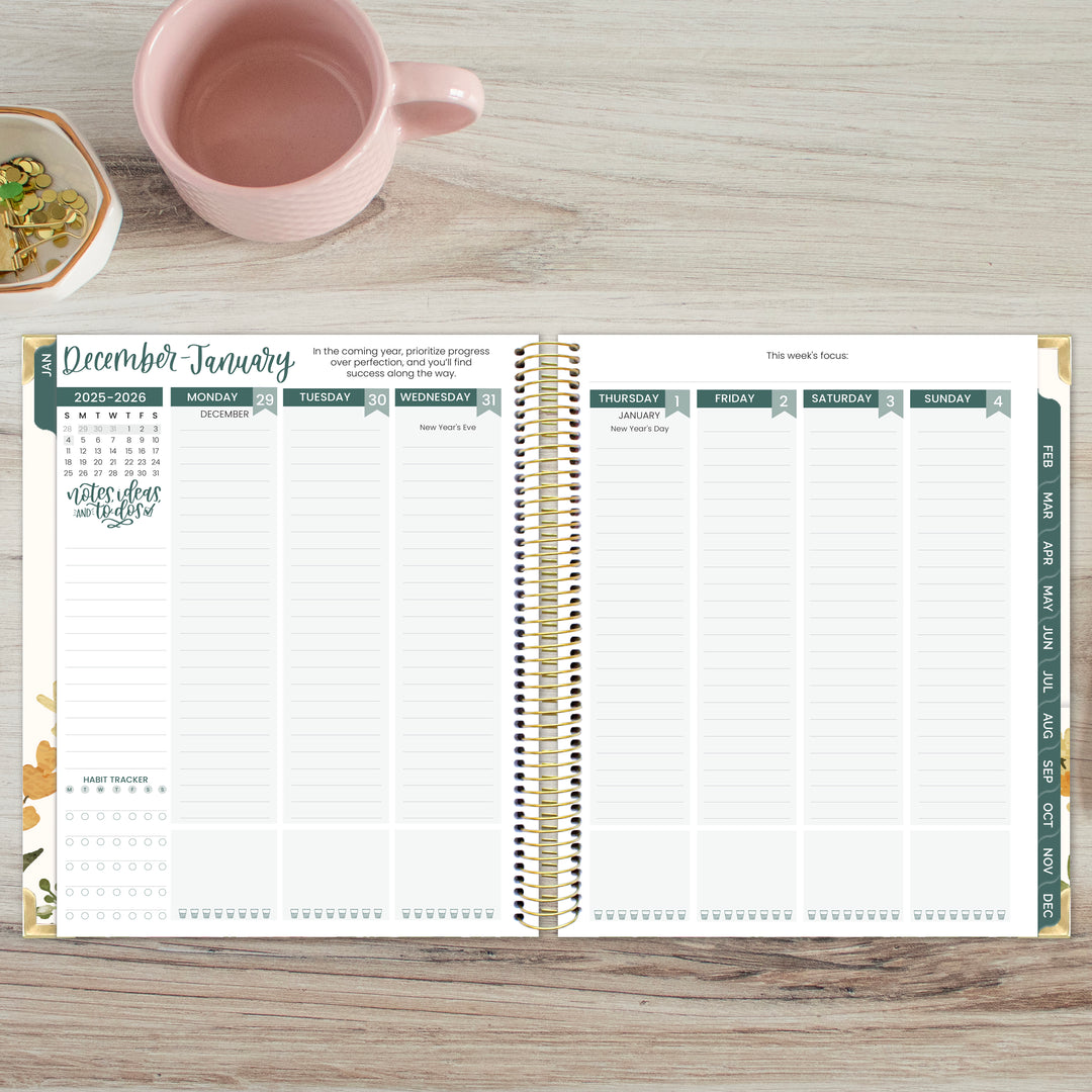 2026 Vision Planner, 7.5" x 9", Beige Bouquet