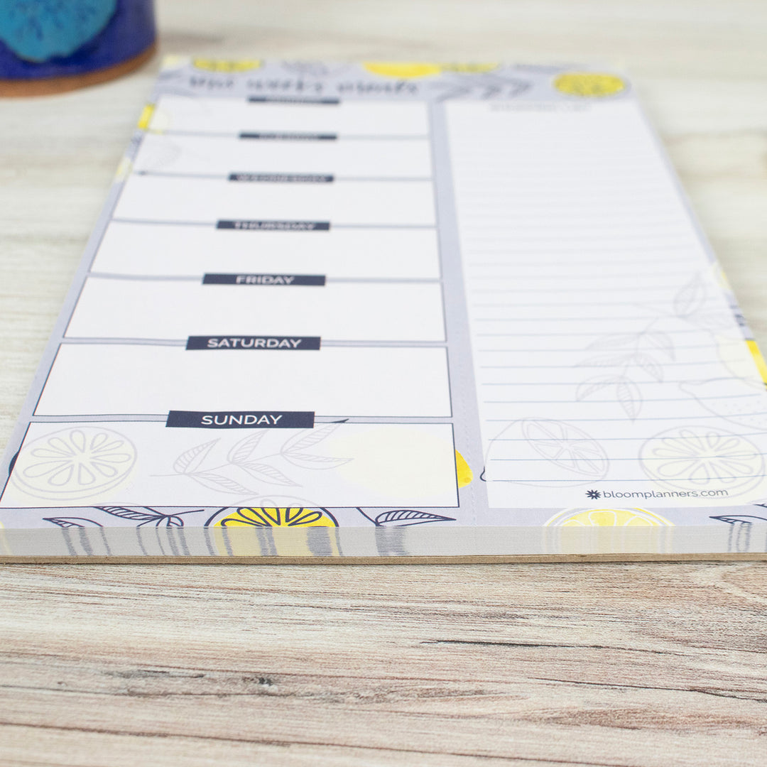 Planning Pad, 6" x 9", Meal Planning Pad with Magnets, Blue Lemons