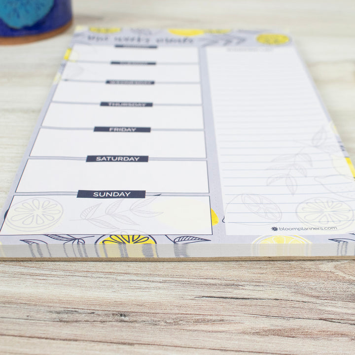 Planning Pad, 6" x 9", Meal Planning Pad with Magnets, Blue Lemons