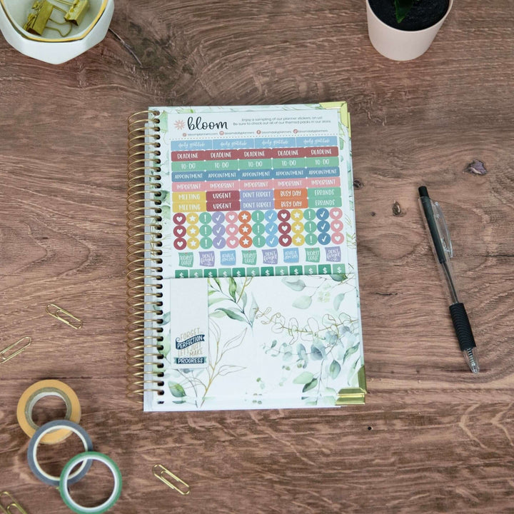 2025-26 Hard Cover Planner, 5.5" x 8.25", Eucalyptus, White