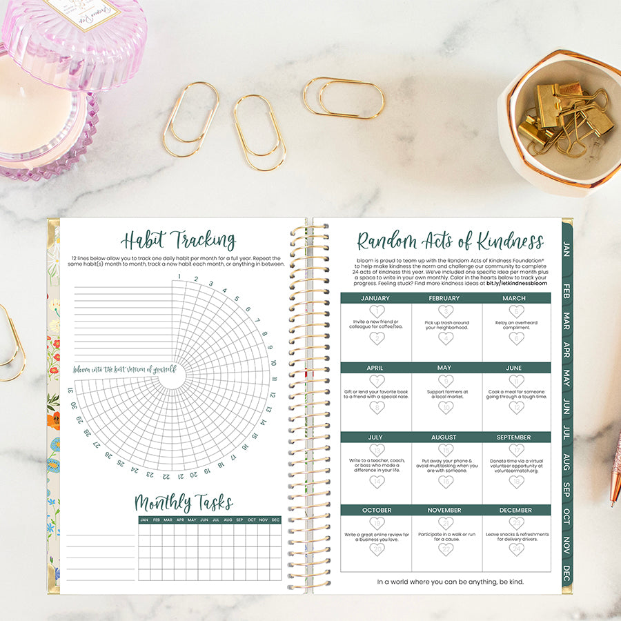 2026 Hard Cover Planner, 5.5" x 8.25", Garden Party, Beige