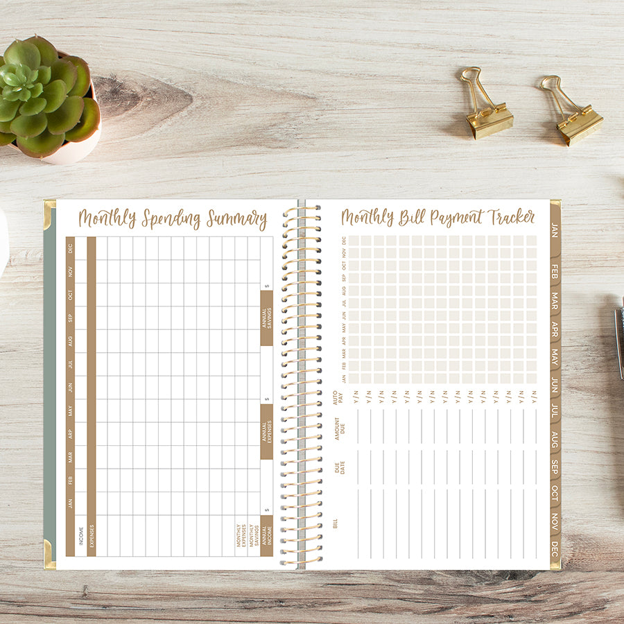 2026 Hard Cover Planner, 5.5" x 8.25", Linen, Green