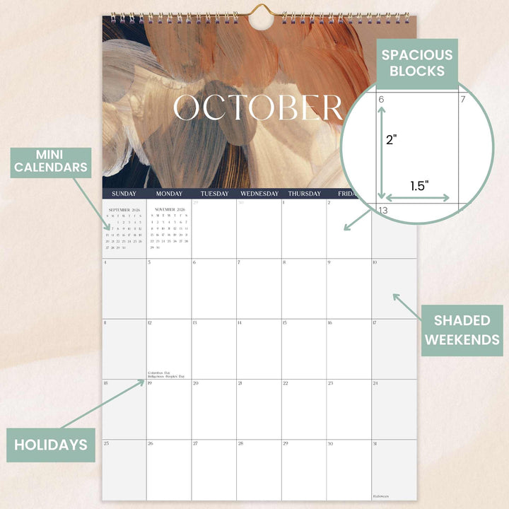 2026 Hanging Calendar, 11" x 17", Paint Strokes