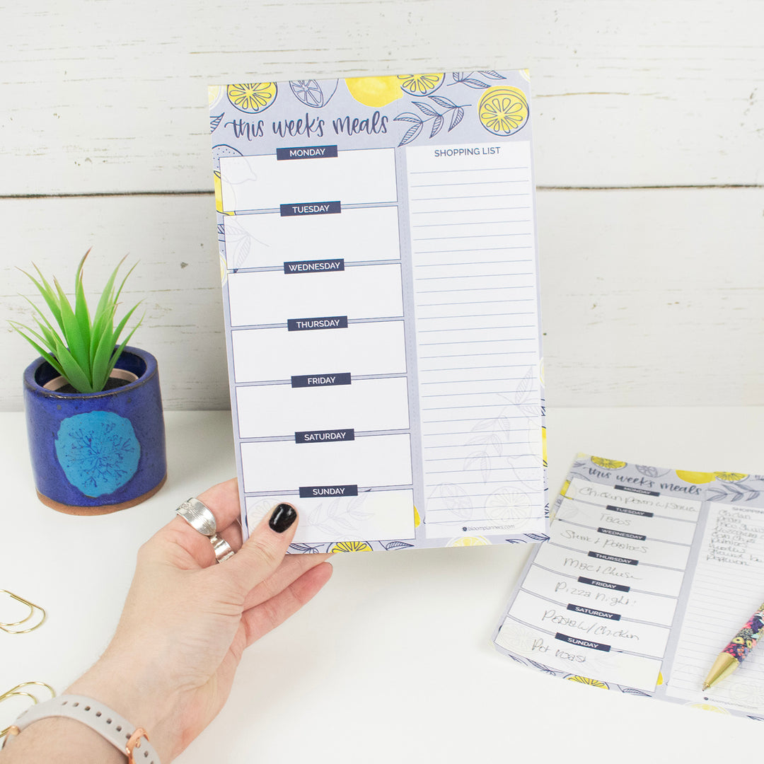 Planning Pad, 6" x 9", Meal Planning Pad with Magnets, Blue Lemons