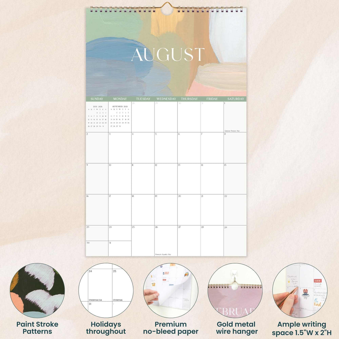 2026 Hanging Calendar, 11" x 17", Paint Strokes