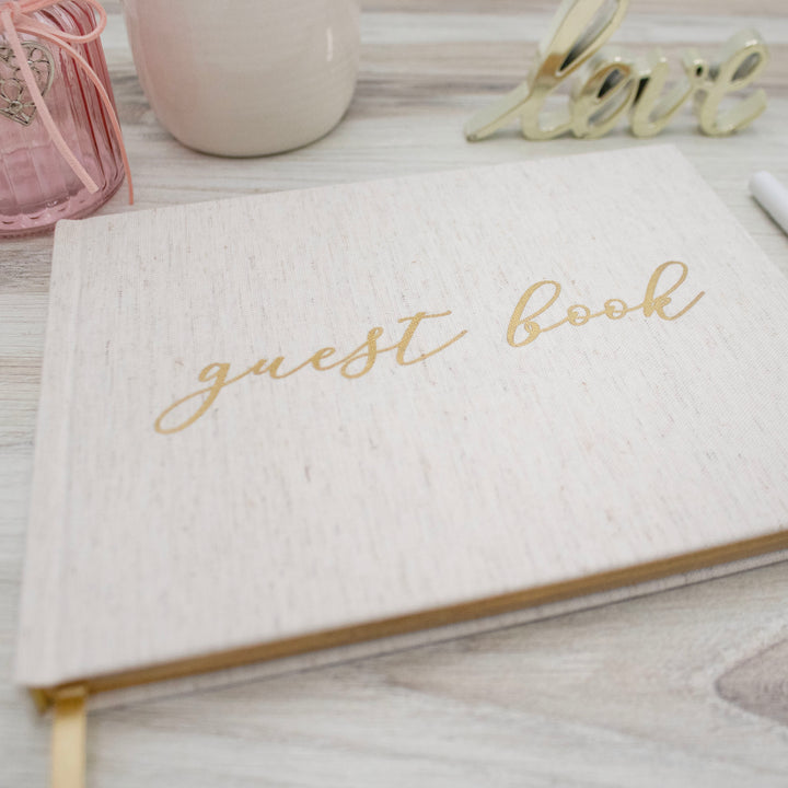 Guest Book, Gold Linen