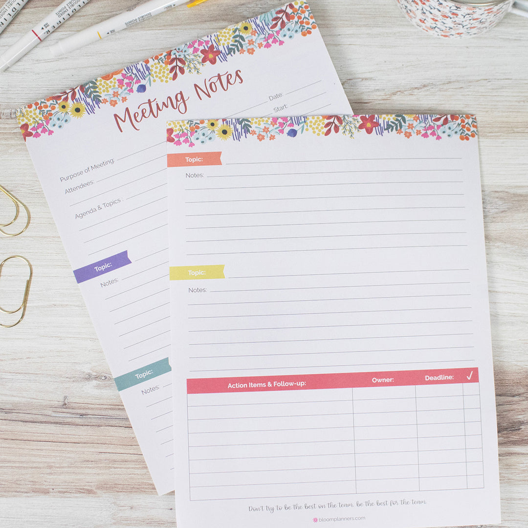 Planning Pad, 8.5" x 11", Double Sided Meeting Notes, Floral Dots