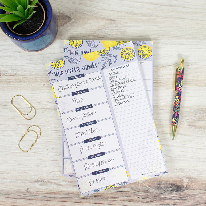 Planning Pad, 6" x 9", Meal Planning Pad with Magnets, Blue Lemons