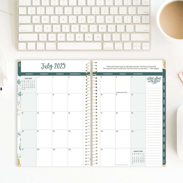 2025-26 Hard Cover Planner, 5.5" x 8.25", Eucalyptus, White