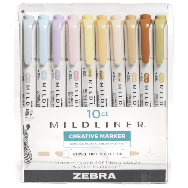 Zebra Pen Journaling and Highlighting Set – Mildliner Double-Ended Highlighters, Chisel & Bullet Tips, No Bleed Neutral & Gentle Ink Colors, 10-Pack
