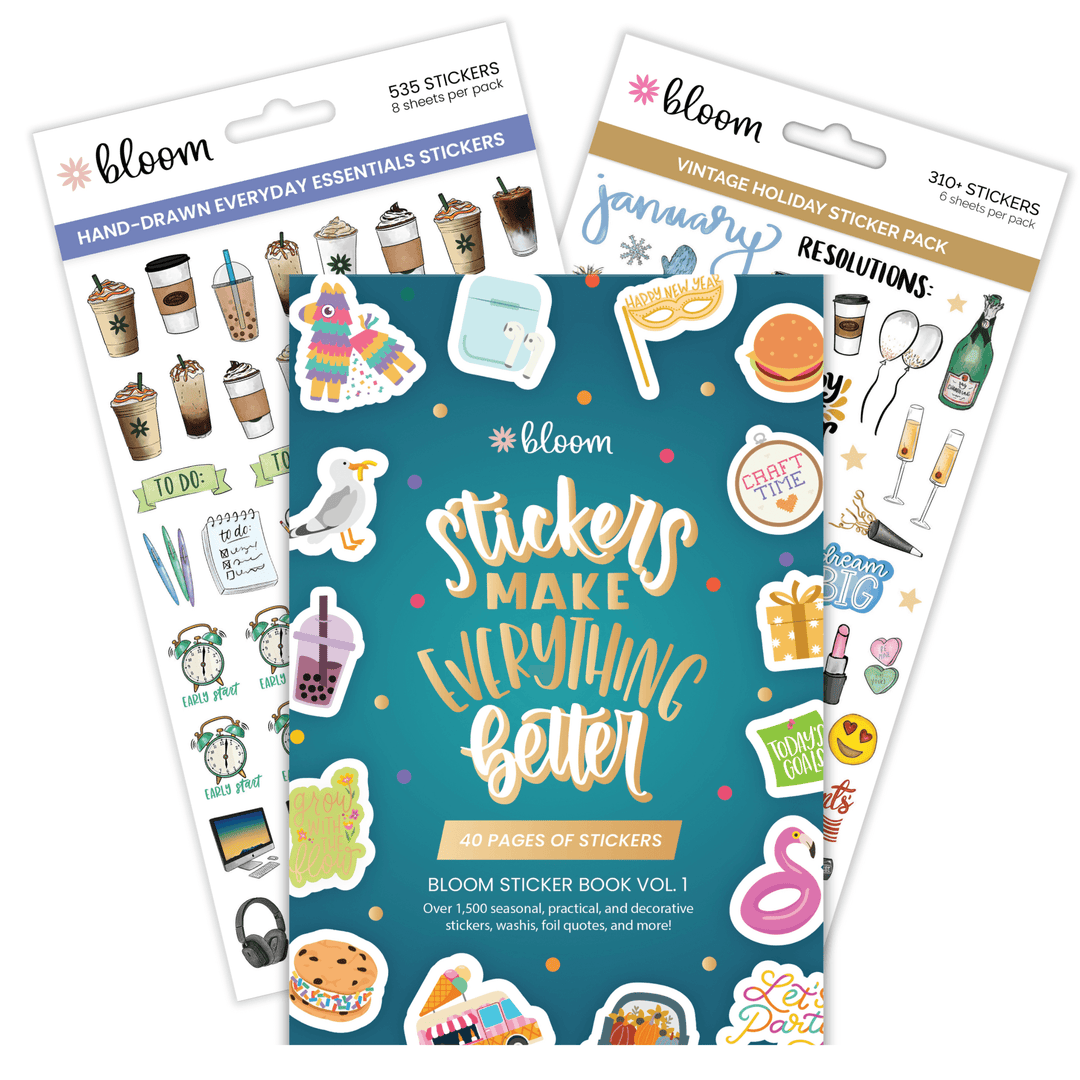 Best Selling Sticker Bundle with hand-drawn essential, vintage holiday stickers for planner decorating and scrapbooking.