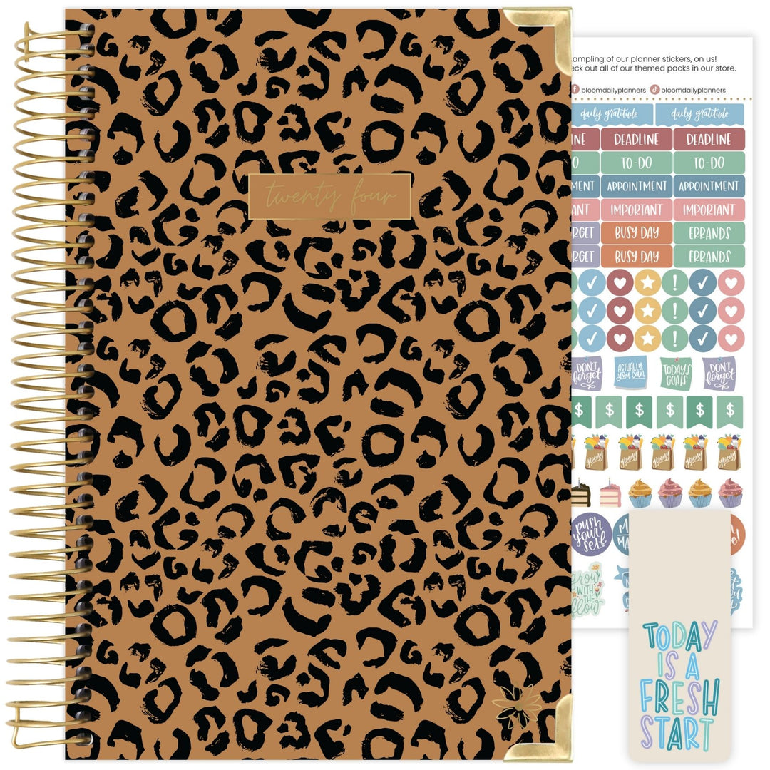 2024 Hard Cover Planner, 5.5" x 8.25", Leopard, Brown