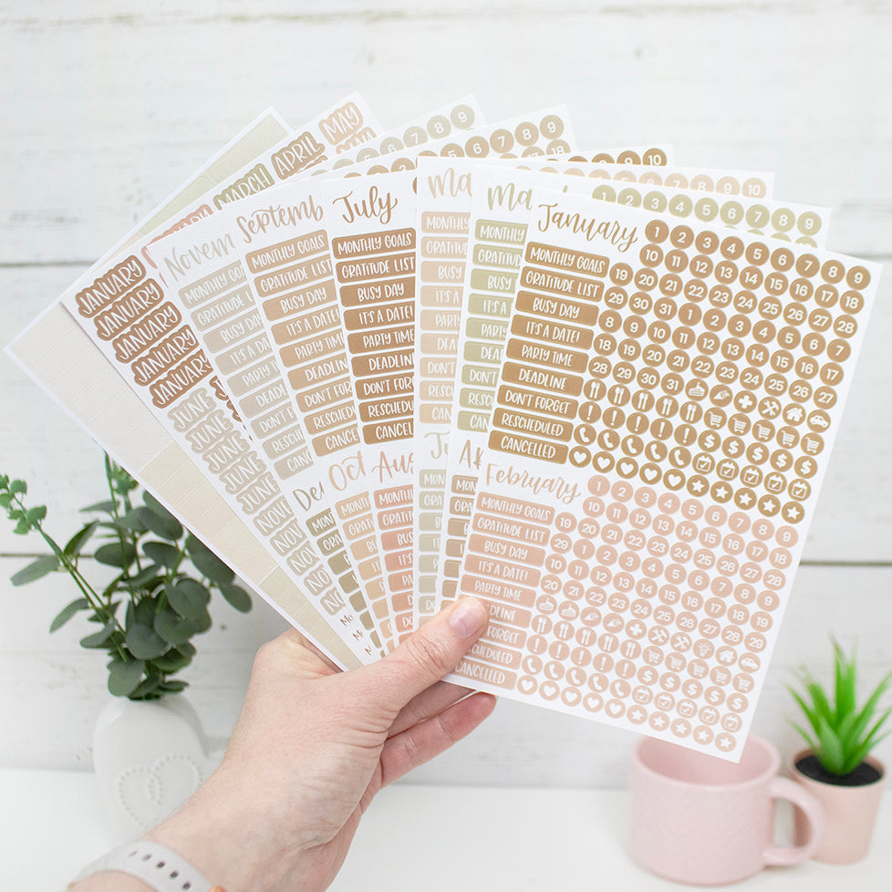 Planner Sticker Pack, Calendar Essentials, Aesthetic Boho