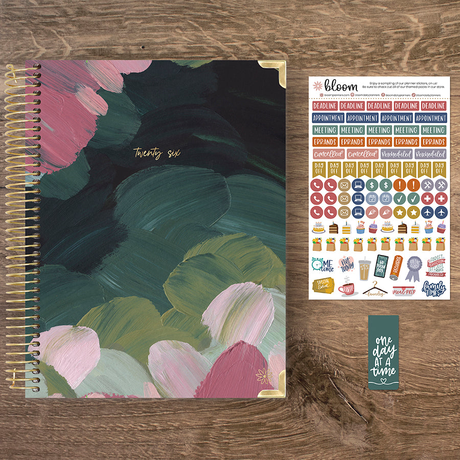 2026 Hard Cover Planner, 8.5" x 11", Emerald Paint Strokes