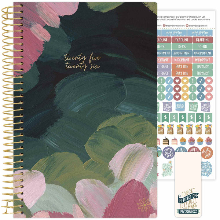 2025-26 Soft Cover Planner, 5.5" x 8.25", Emerald Paint Strokes