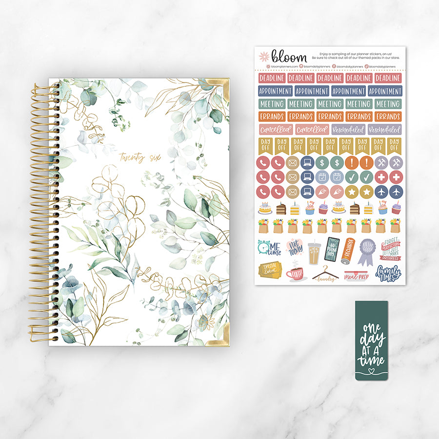 2026 Hard Cover Planner, 5.5" x 8.25", Eucalyptus, White