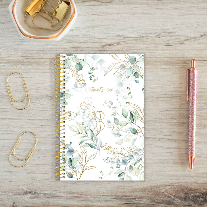 2026 Soft Cover Planner, 4" x 6", Eucalyptus, White