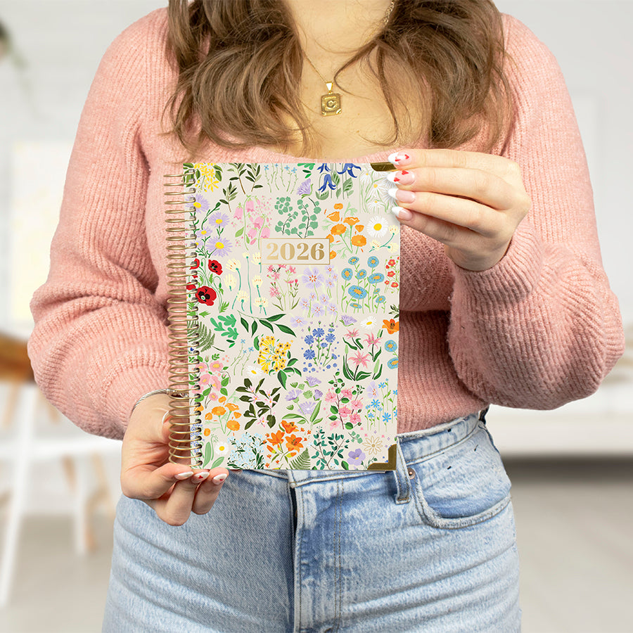 2026 Hard Cover Planner, 5.5" x 8.25", Garden Party, Beige