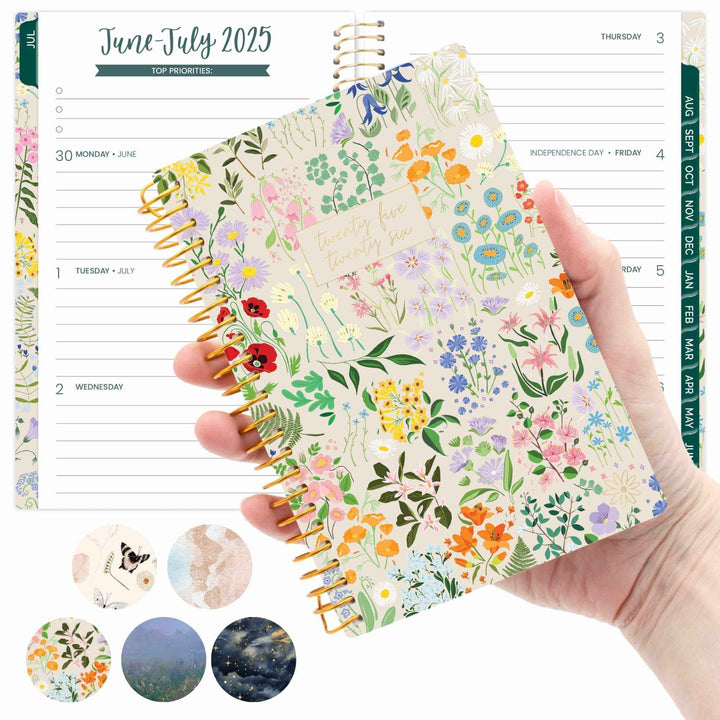 2025-26 Soft Cover Planner, 4" x 6", Garden Party, Beige