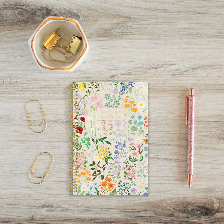 2025-26 Soft Cover Planner, 4" x 6", Garden Party, Beige