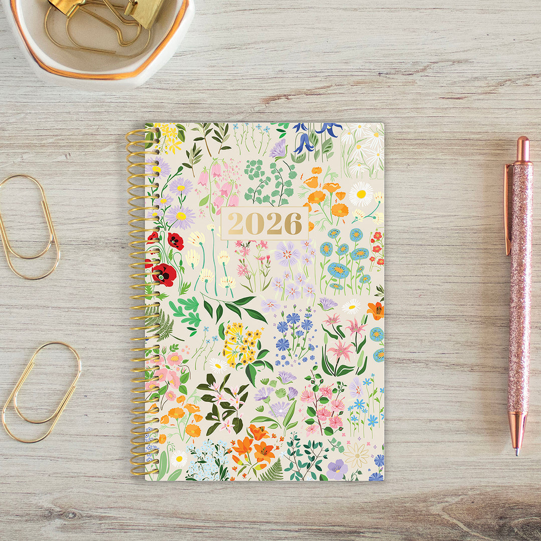 2026 Soft Cover Planner, 4" x 6", Garden Party, Beige