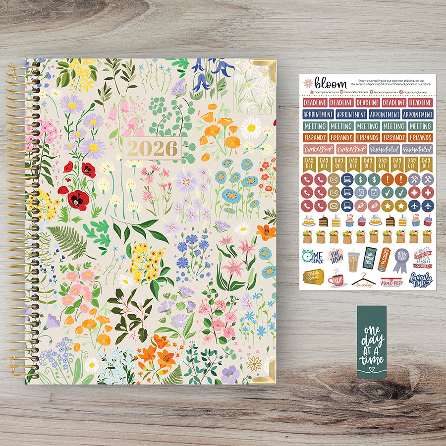 2026 Hard Cover Planner, 8.5" x 11", Garden Party, Beige