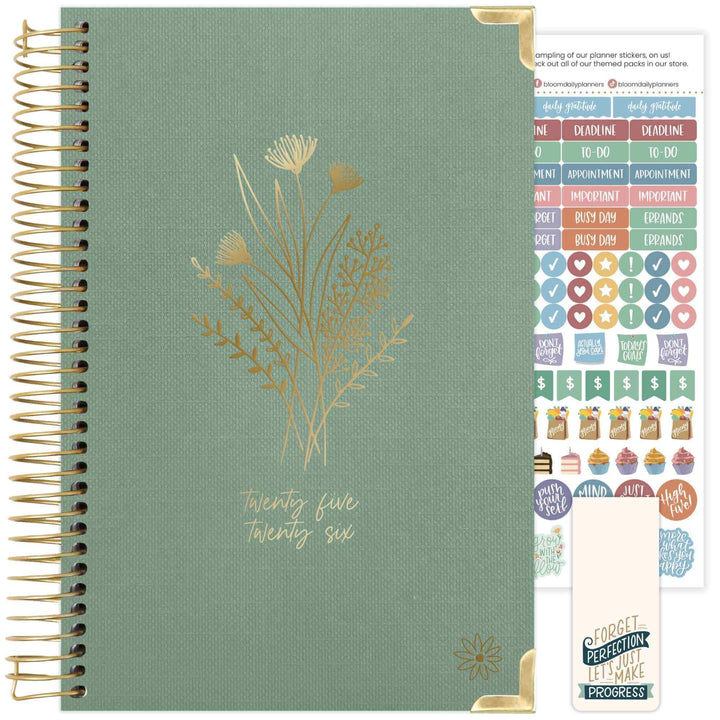 2025-26 Hard Cover Planner, 5.5" x 8.25", Green Linen