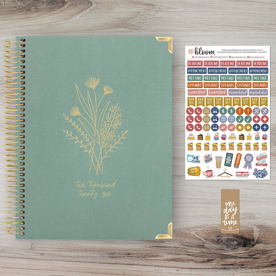 2026 Hard Cover Planner, 8.5" x 11", Linen, Green