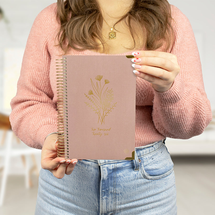 2026 Hard Cover Planner, 5.5" x 8.25", Linen, Pink