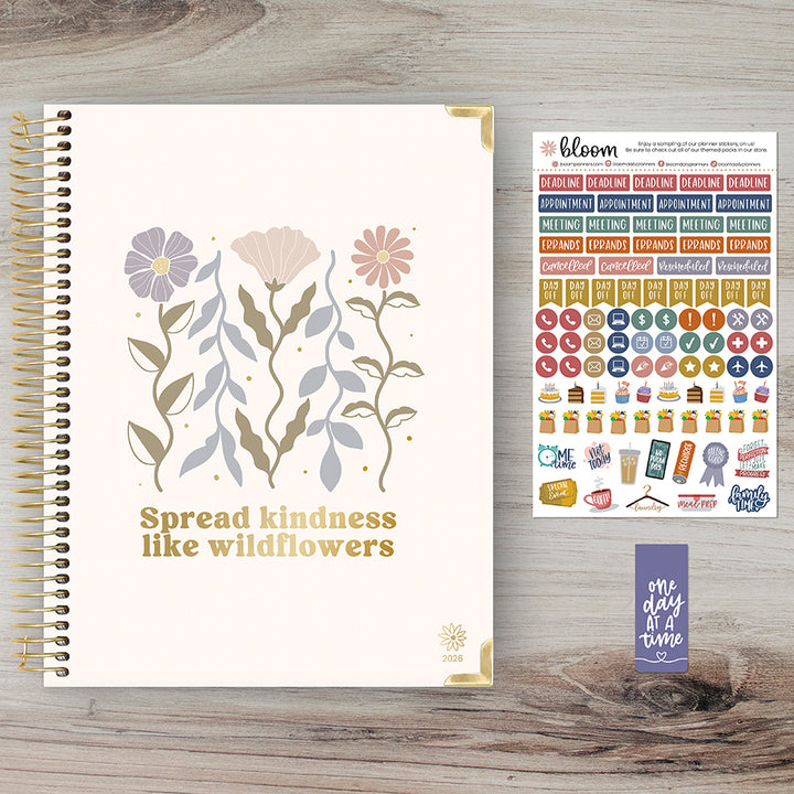 2026 Hard Cover Planner, 8.5" x 11", Spread Kindness Like Wildflowers