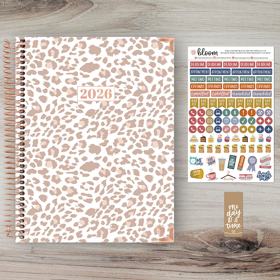 2026 Hard Cover Planner, 8.5" x 11", Tan Leopard
