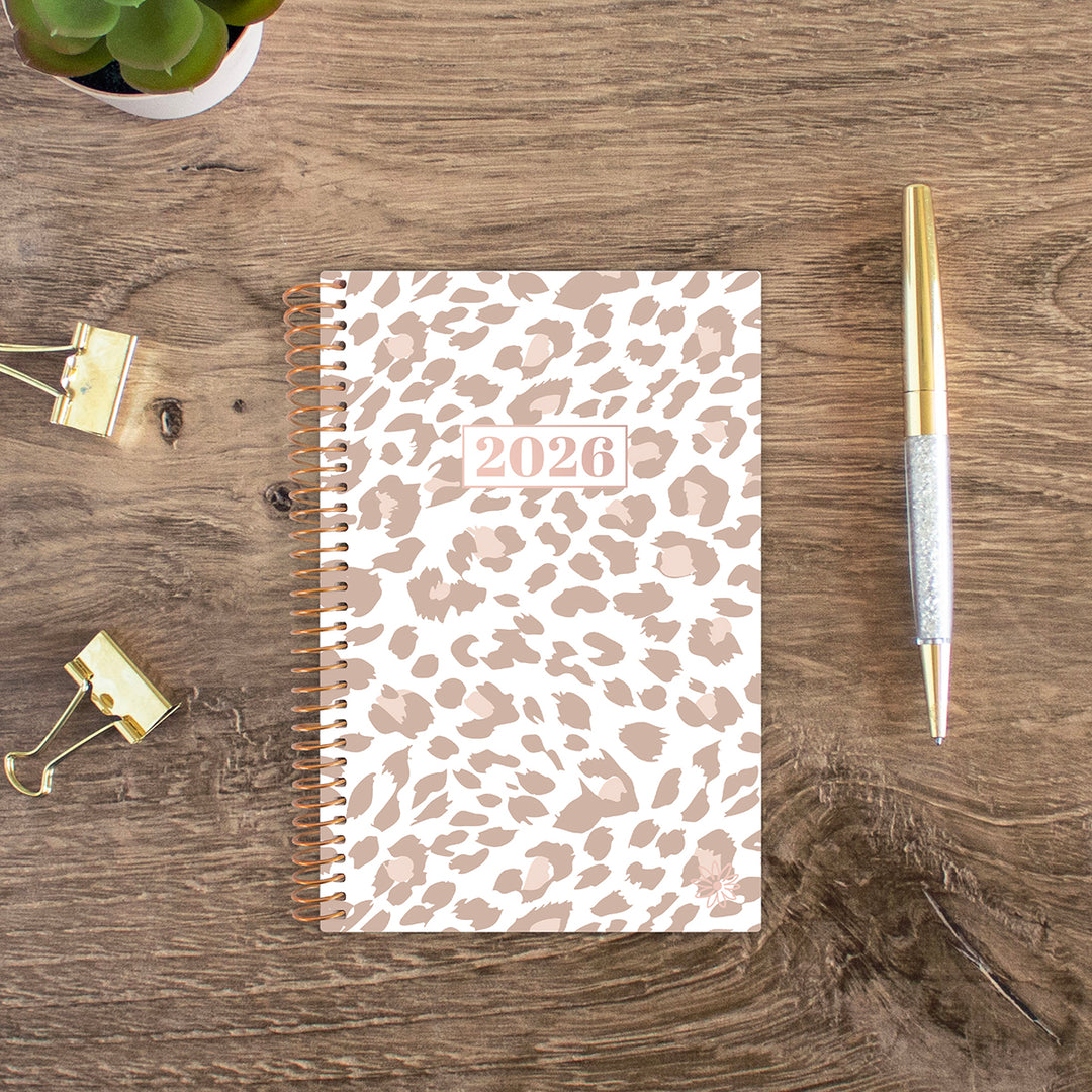 2026 Soft Cover Planner, 4" x 6", Tan Leopard