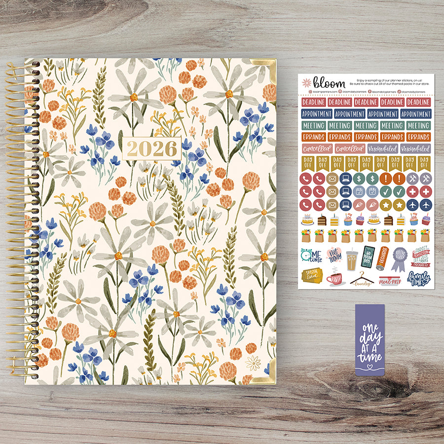 2026 Hard Cover Planner, 8.5" x 11", Whimsical Wildflowers