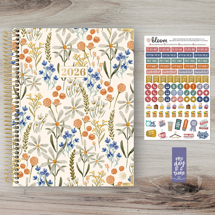2026 Hard Cover Planner, 8.5" x 11", Whimsical Wildflowers